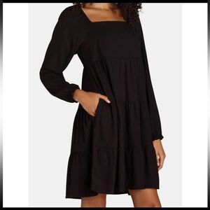 Time and Tru Women's Black Square Neck Mini Dress w/ Long Sleeves Plus Sz XXL 20